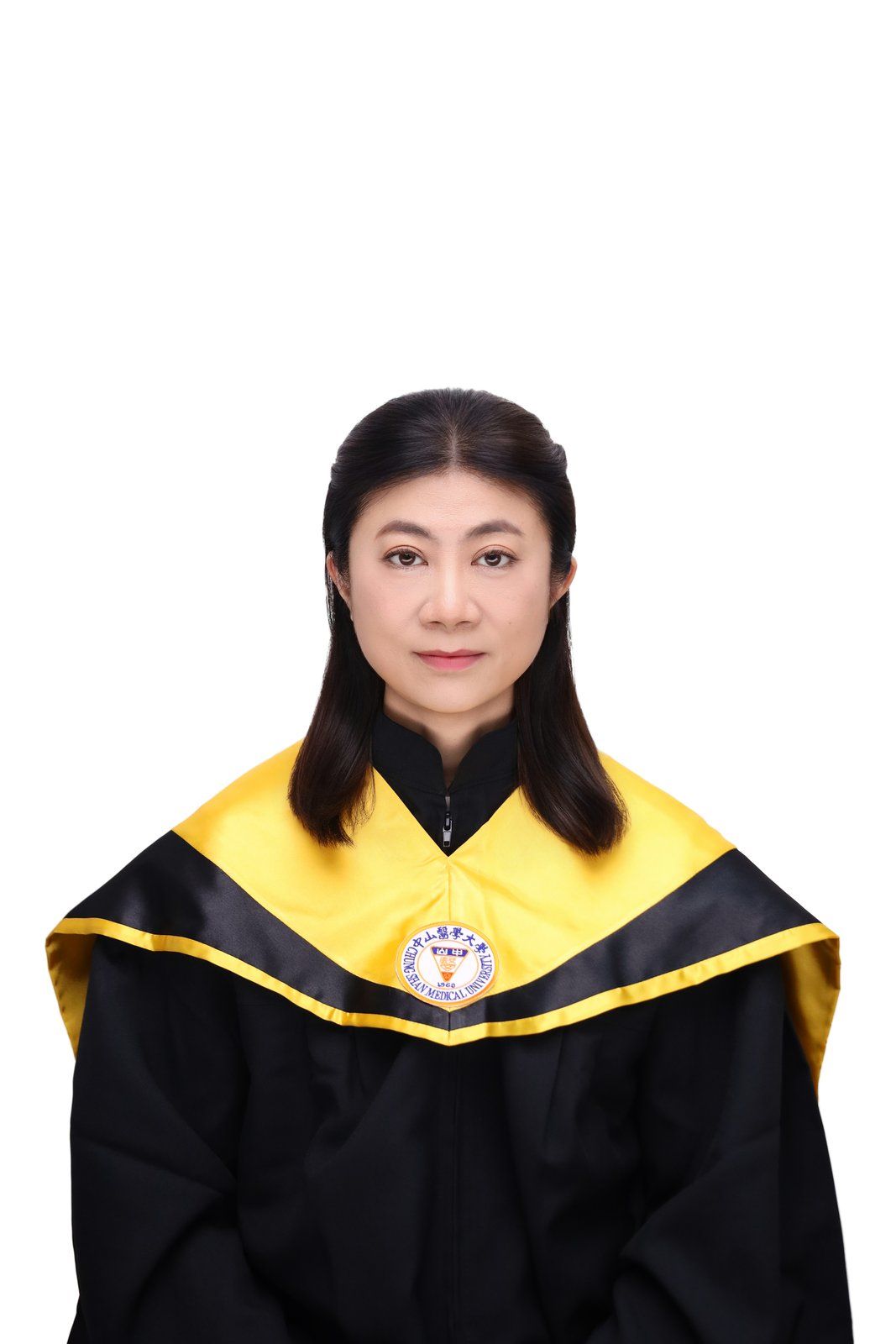 台中學士證件照 黃色披肩學位服 正式白底 莎朗嘿yo